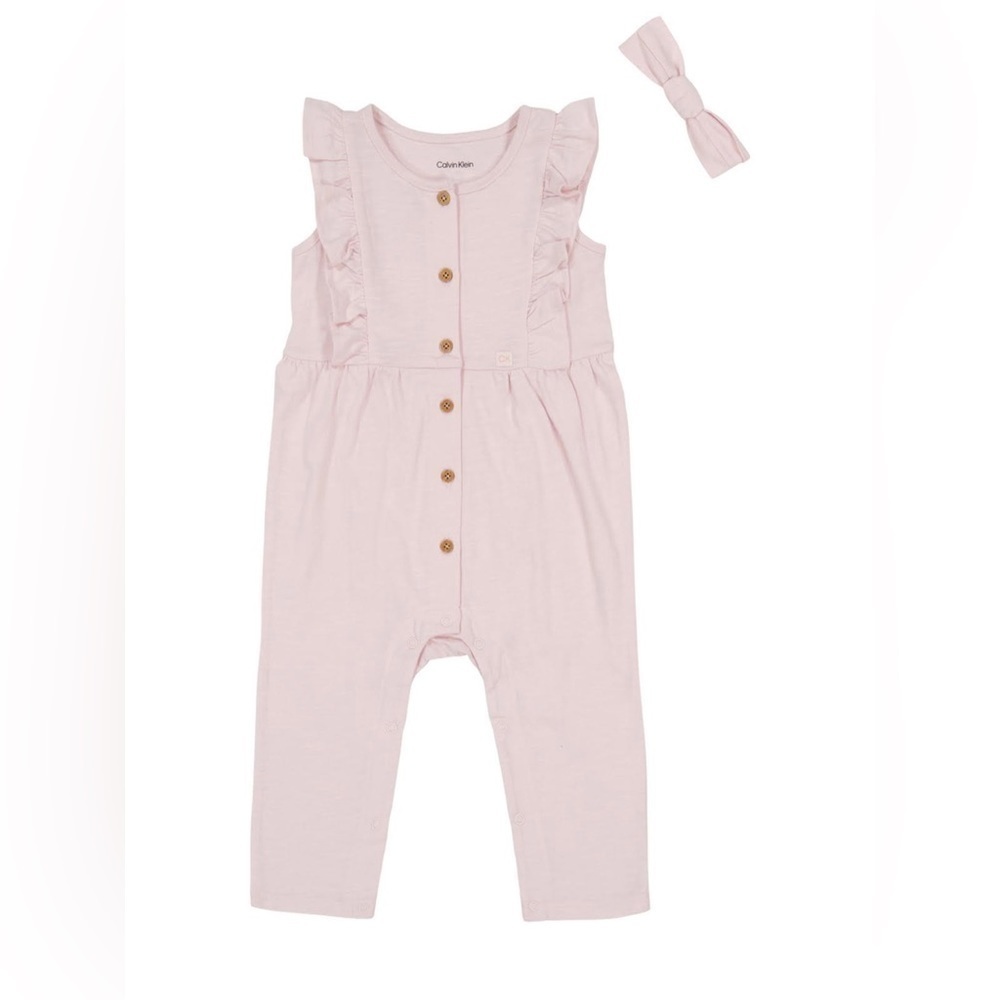 NWT Calvin Klein Girls 0-3 Months 2-Piece Ruffle Jumpsuit Set‎